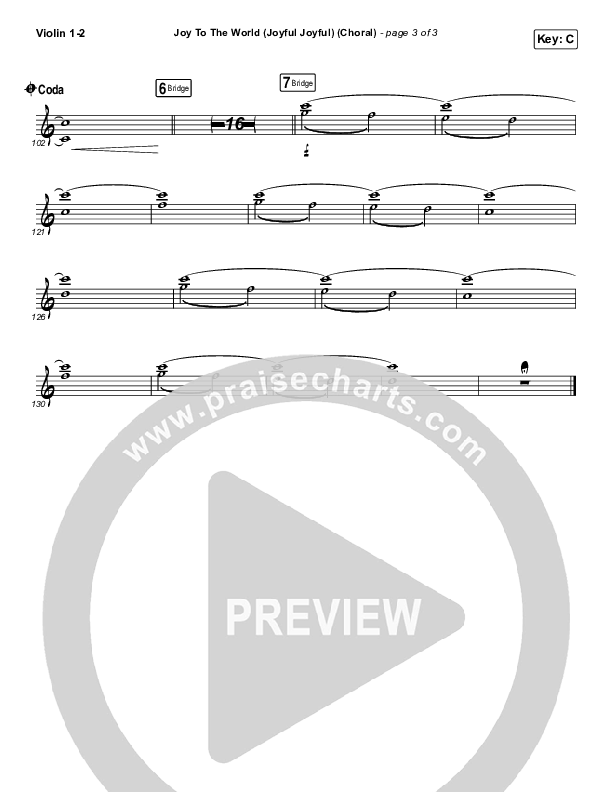Joy To The World (Joyful Joyful) (Choral Anthem SATB) Violin 1/2 (Phil Wickham / Arr. Luke Gambill)