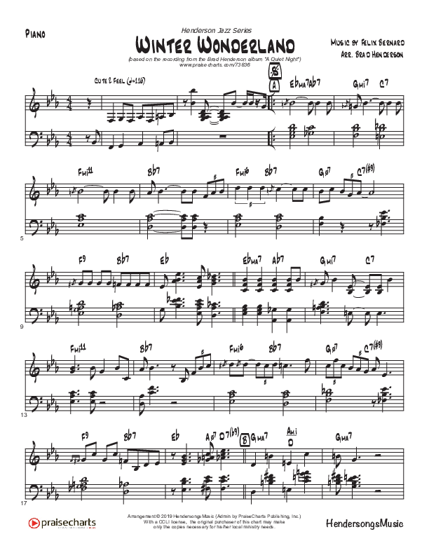 Winter Wonderland  (Instrumental) Piano Sheet (Brad Henderson)