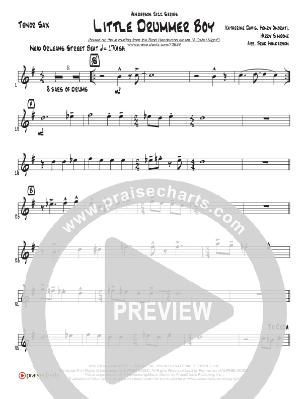 Little Drummer Boy (Instrumental) Tenor Sax 2 (Brad Henderson)