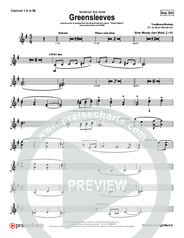 Greensleeves (Instrumental) Clarinet 1/2 (Brad Henderson)