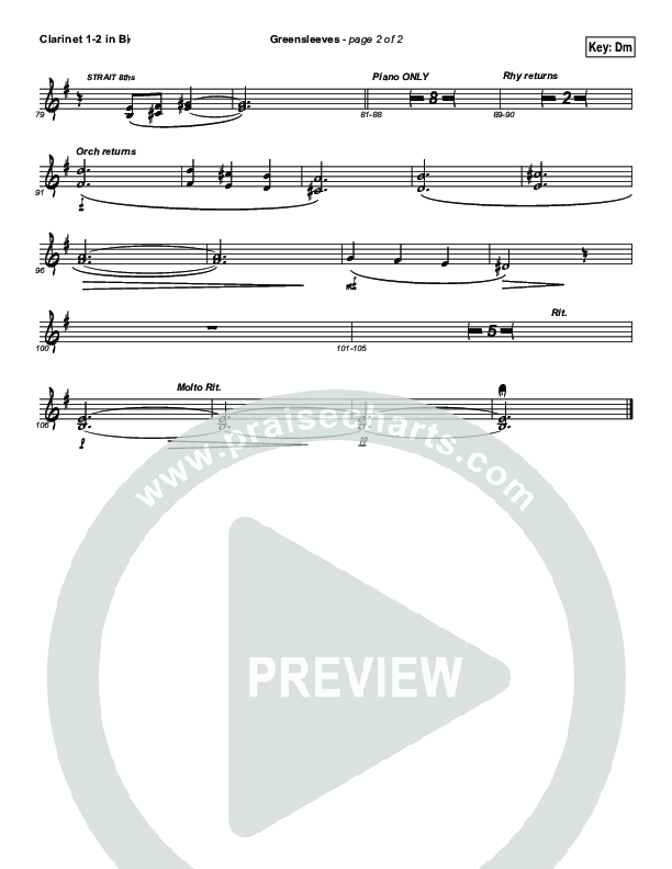 Greensleeves (Instrumental) Clarinet 1/2 (Brad Henderson)