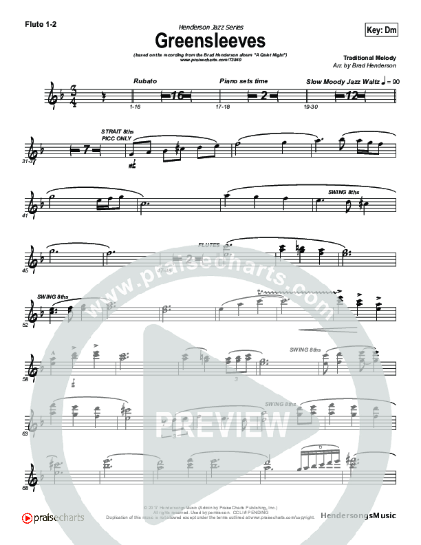 Greensleeves (Instrumental) Flute 1/2 (Brad Henderson)