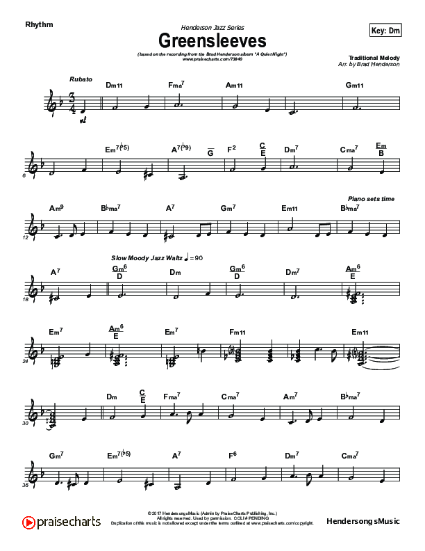 Greensleeves (Instrumental) Rhythm Chart (Brad Henderson)