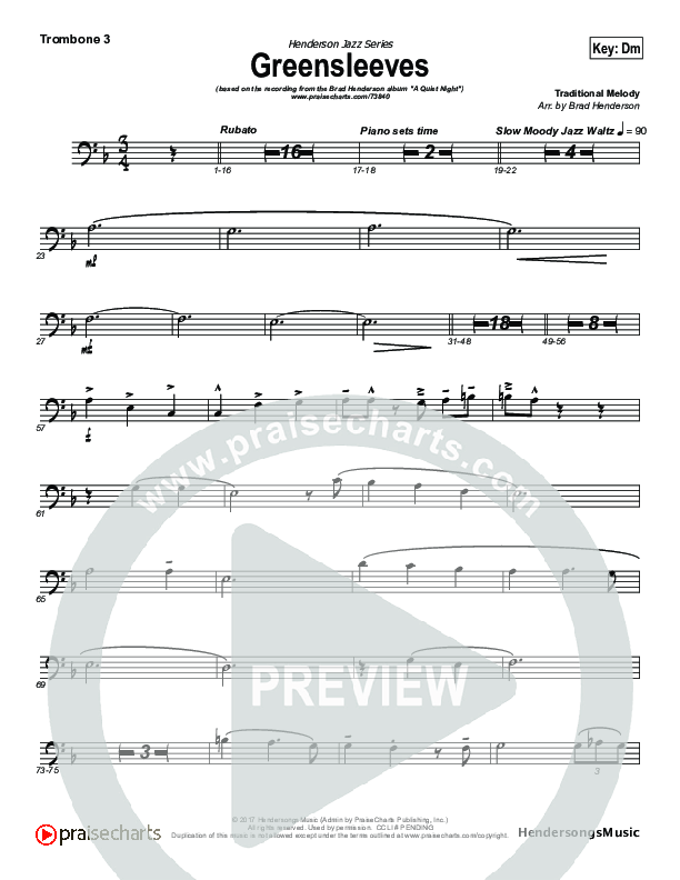 Greensleeves (Instrumental) Trombone 3 (Brad Henderson)