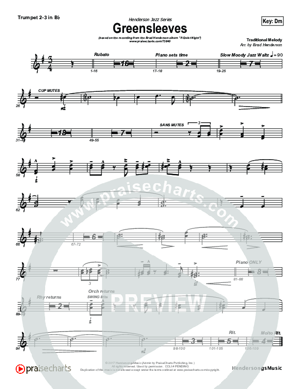 Greensleeves (Instrumental) Trumpet 2/3 (Brad Henderson)