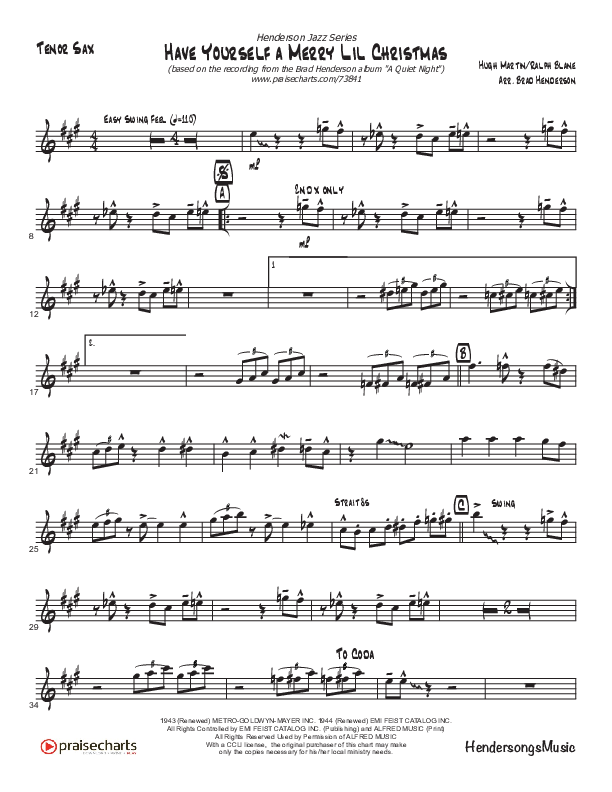 Have Yourself A Merry Little Christmas (Instrumental) Tenor Sax 2 (Brad Henderson / Justin Pierce)