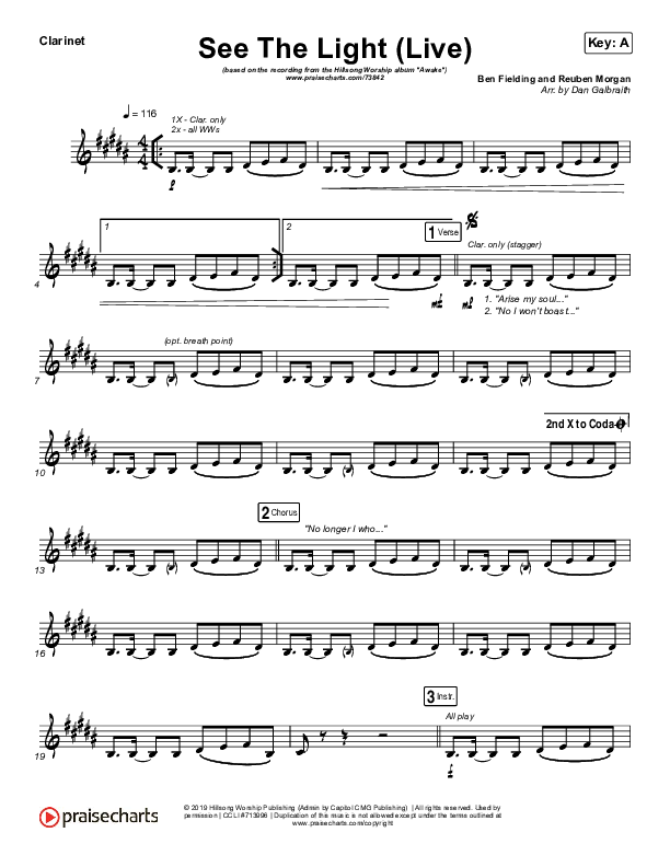 See The Light (Live) Clarinet (Hillsong Worship)