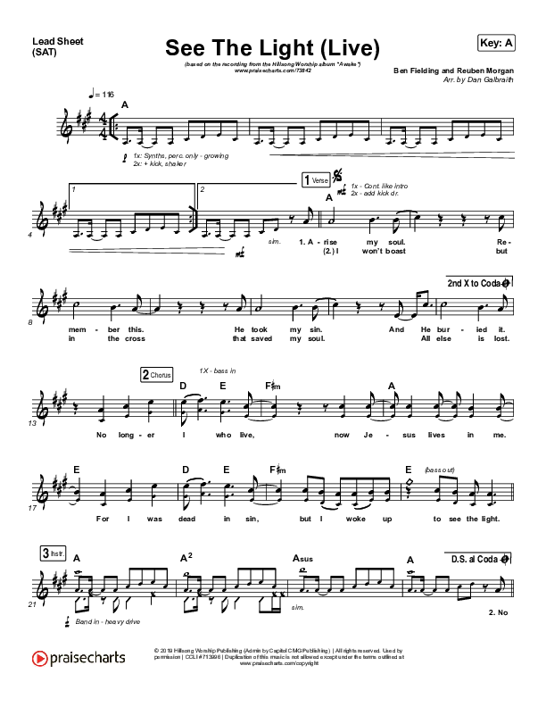 See The Light (Live) Lead Sheet (SAT) (Hillsong Worship)