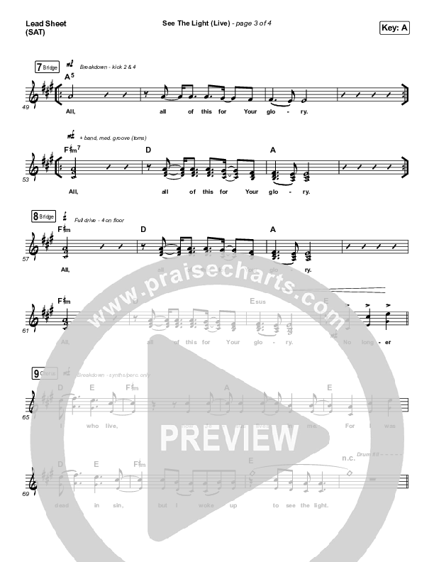See The Light (Live) Lead Sheet (SAT) (Hillsong Worship)