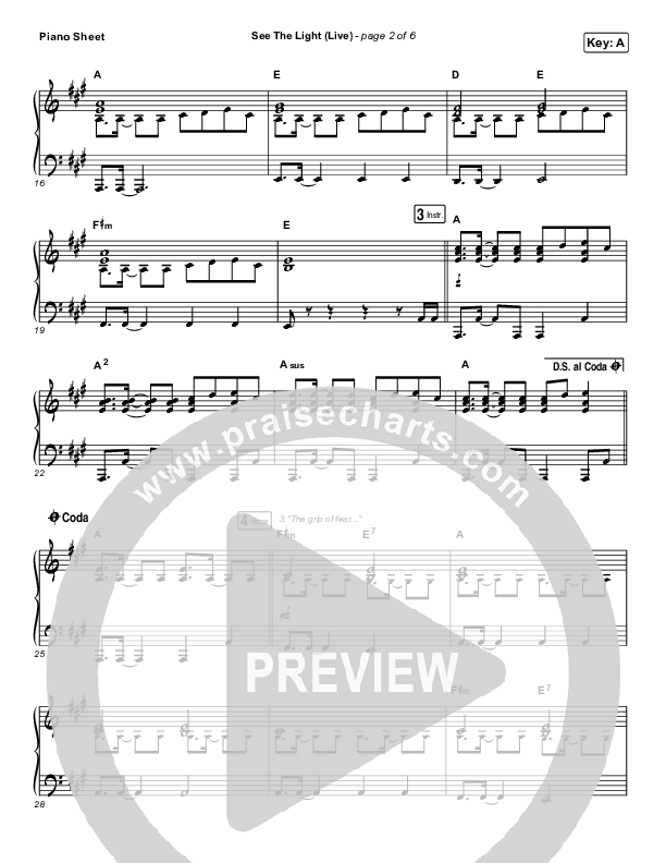 See The Light (Live) Piano Sheet (Hillsong Worship)