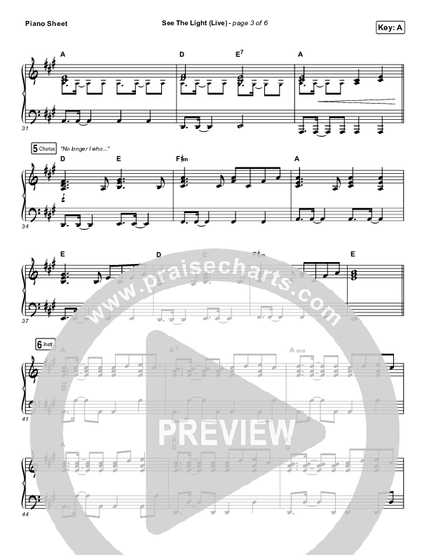 See The Light (Live) Piano Sheet (Hillsong Worship)