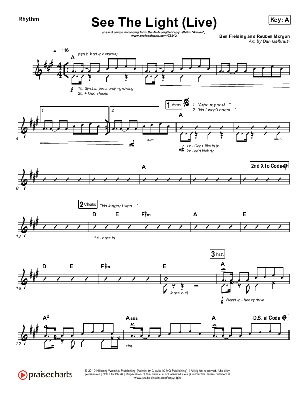See The Light (Live) Rhythm Chart (Hillsong Worship)