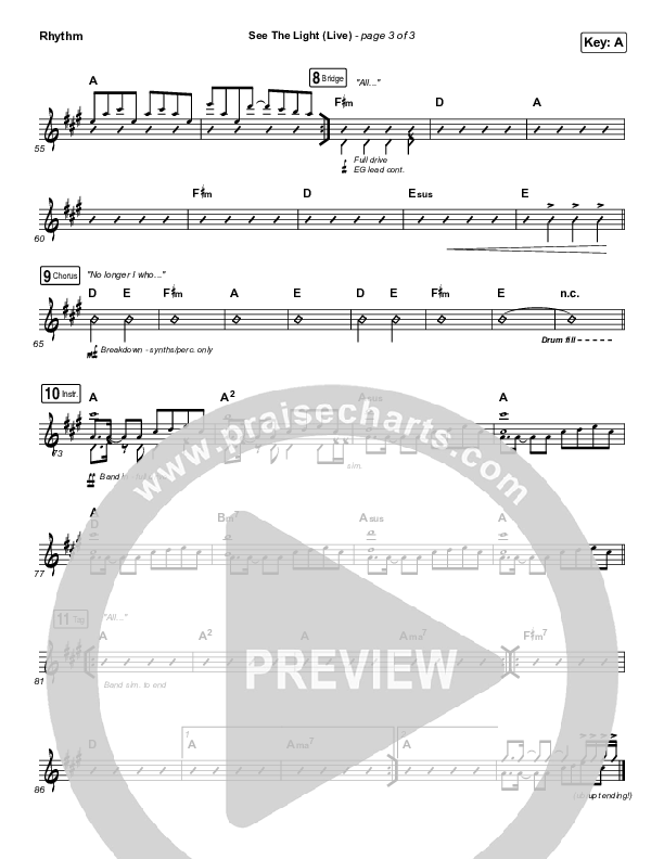 See The Light (Live) Rhythm Chart (Hillsong Worship)