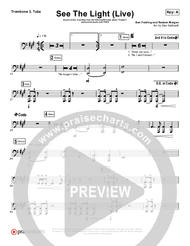 See The Light (Live) Trombone 3/Tuba (Hillsong Worship)