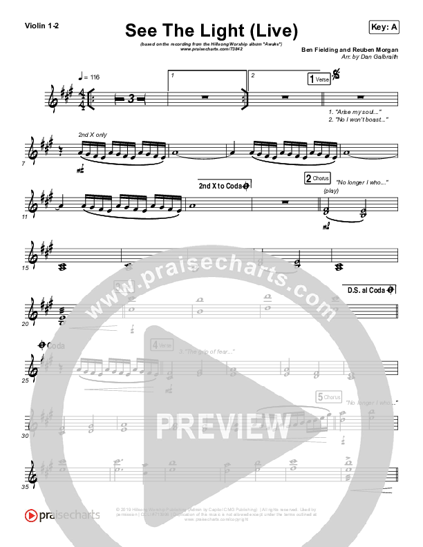 See The Light (Live) Violin 1/2 (Hillsong Worship)