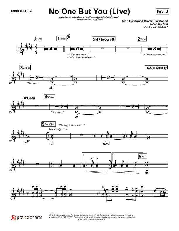 No One But You (Live) Tenor Sax 1/2 (Hillsong Worship)