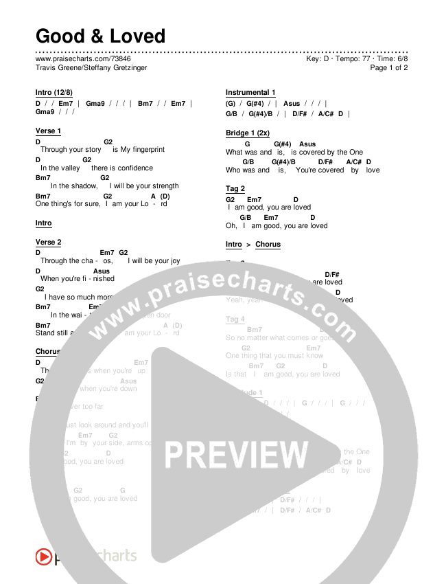 Good & Loved Chords & Lyrics (Travis Greene / Steffany Gretzinger)