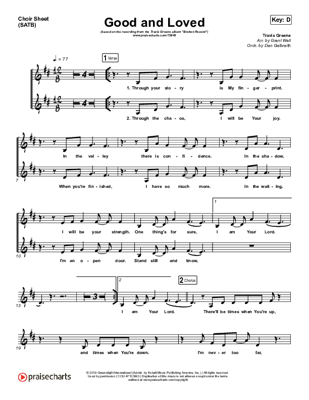 Good & Loved Choir Sheet (SATB) (Print Only) (Travis Greene / Steffany Gretzinger)