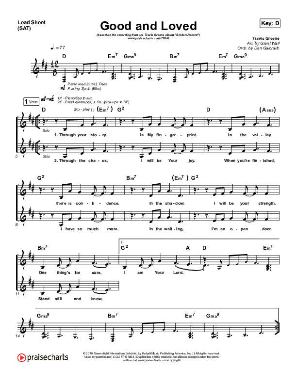 Good & Loved Lead Sheet (Print Only) (Travis Greene / Steffany Gretzinger)
