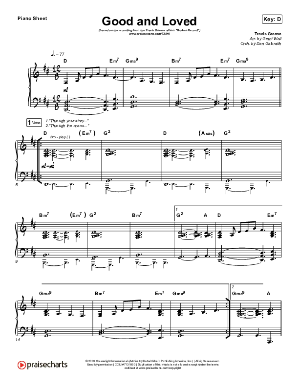 Good & Loved Piano Sheet (Print Only) (Travis Greene / Steffany Gretzinger)