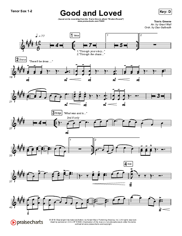 Good & Loved Tenor Sax 1/2 (Travis Greene / Steffany Gretzinger)