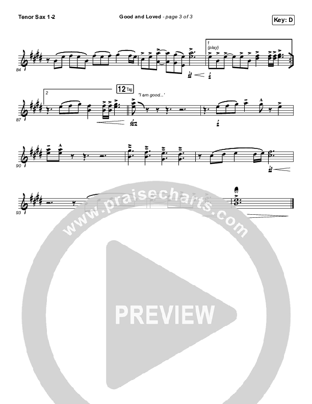 Good & Loved Tenor Sax 1/2 (Travis Greene / Steffany Gretzinger)