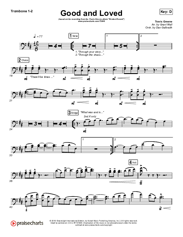 Good & Loved Trombone 1/2 (Travis Greene / Steffany Gretzinger)
