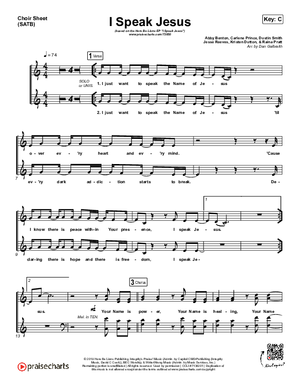 I Speak Jesus Choir Vocals (SATB) (Here Be Lions)