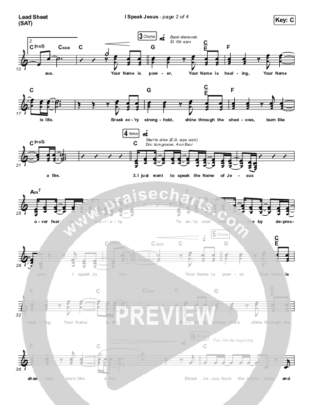I Speak Jesus Lead Sheet (SAT) (Here Be Lions)