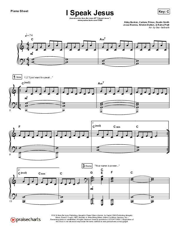 I Speak Jesus Piano Sheet (Here Be Lions)