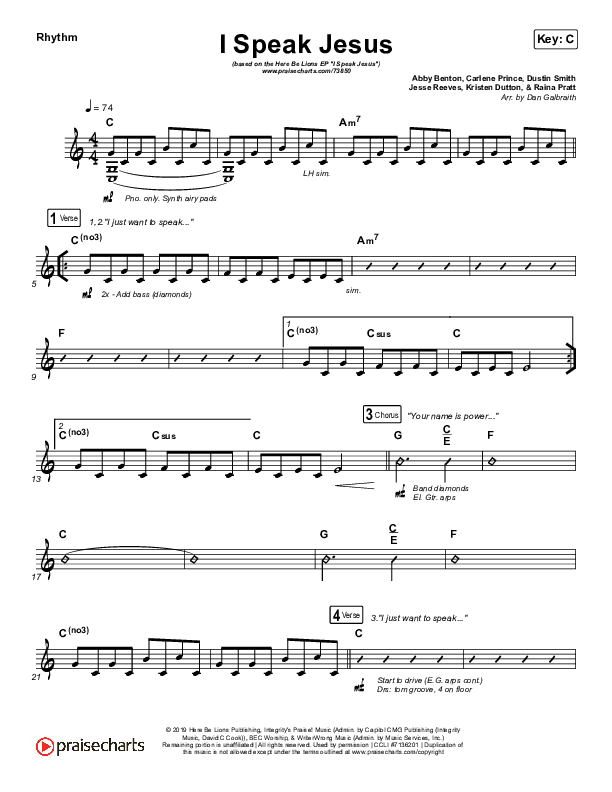 I Speak Jesus Rhythm Chart (Here Be Lions)