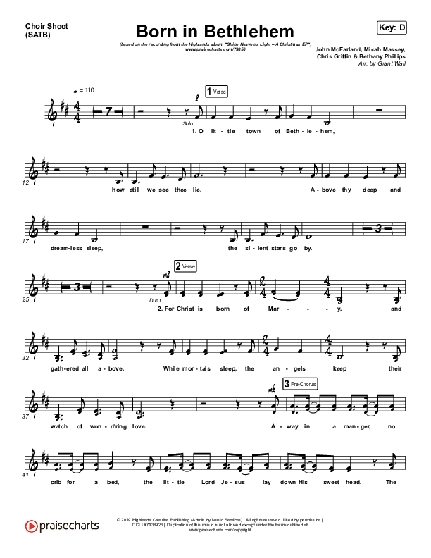 Born In Bethlehem Choir Sheet (SATB) (Highlands Worship)
