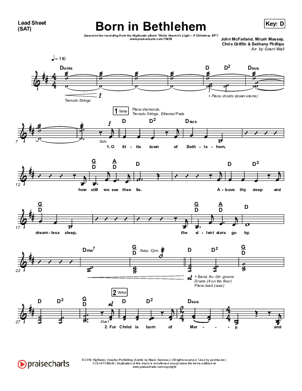 Born In Bethlehem Lead Sheet (SAT) (Highlands Worship)