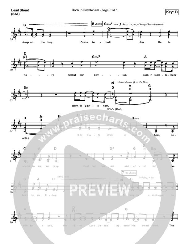 Born In Bethlehem Lead Sheet (SAT) (Highlands Worship)