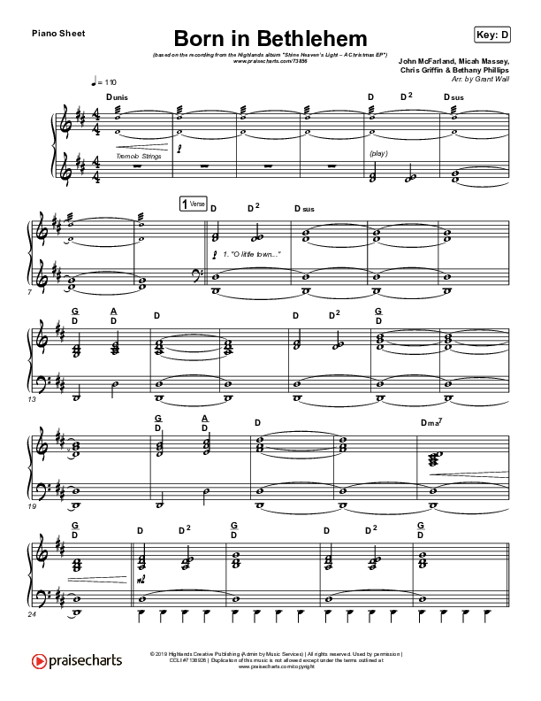 Born In Bethlehem Piano Sheet (Highlands Worship)