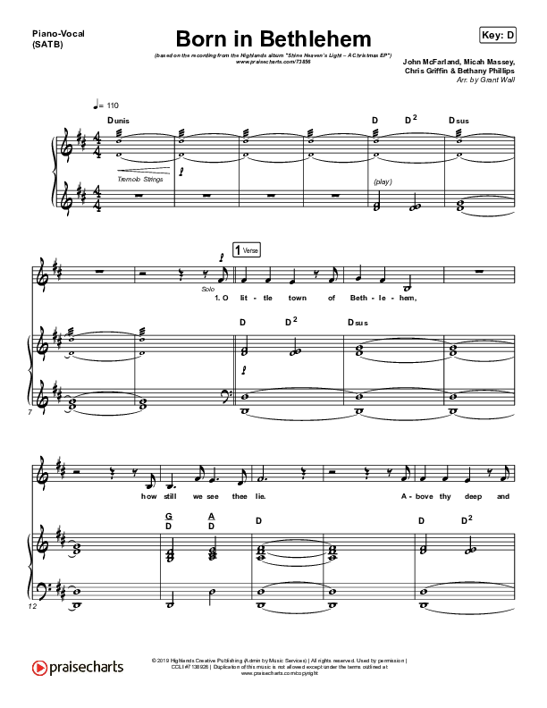 Born In Bethlehem Piano/Vocal Pack (Highlands Worship)