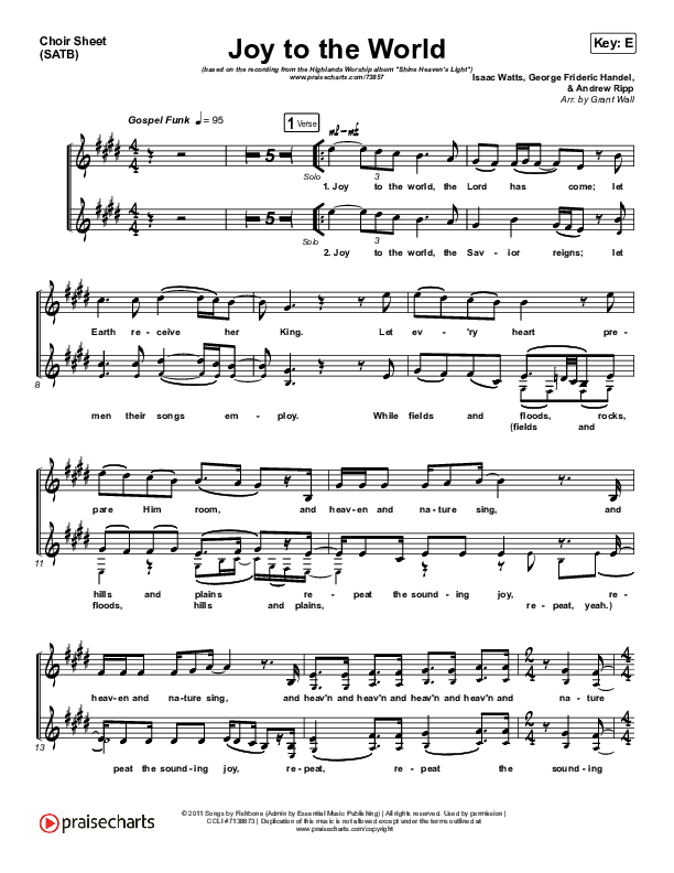 Joy To The World Choir Sheet (SATB) (Highlands Worship)