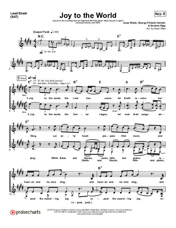 Joy To The World Lead Sheet (SAT) (Highlands Worship)