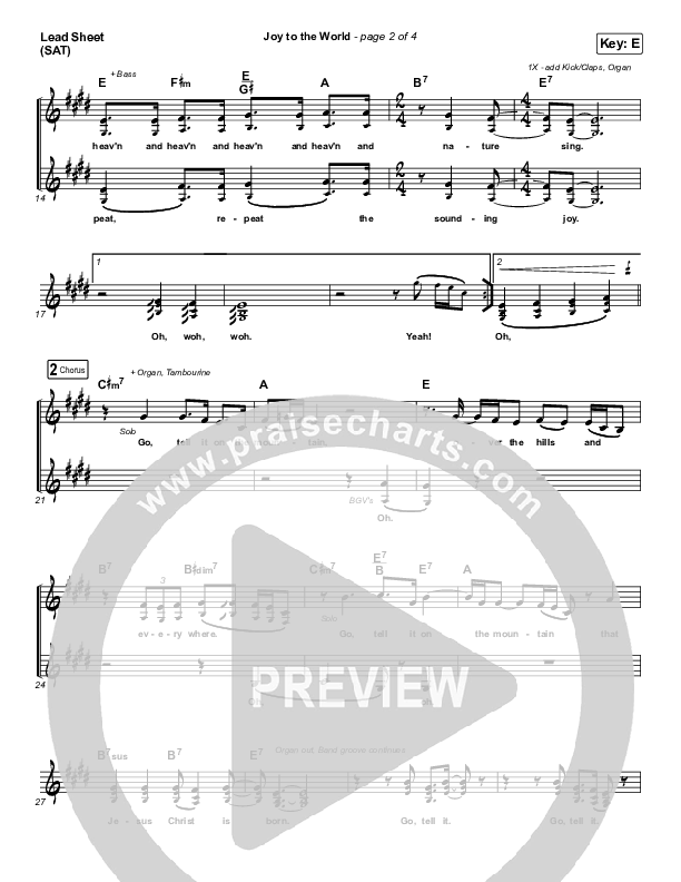 Joy To The World Lead Sheet (SAT) (Highlands Worship)