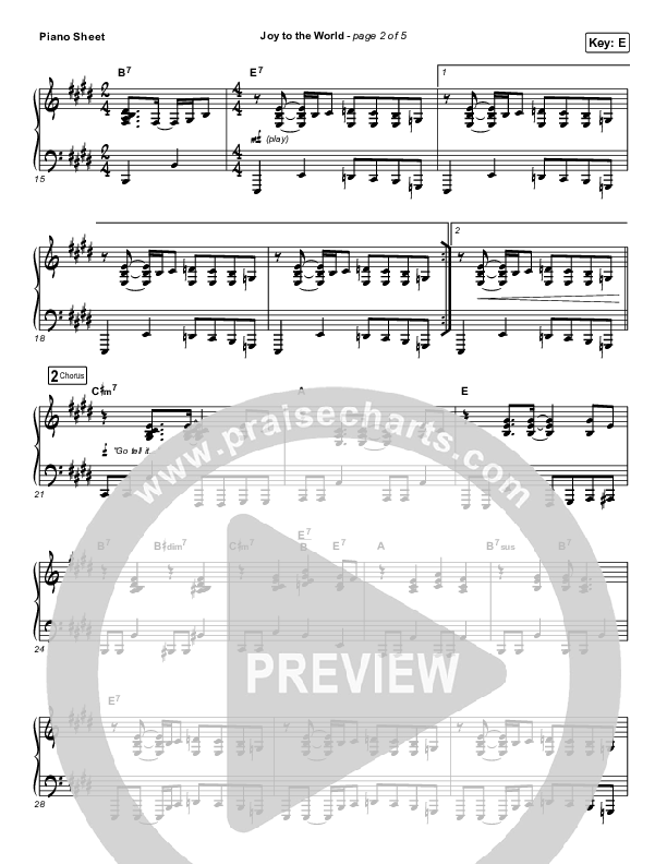 Joy To The World Piano Sheet (Highlands Worship)