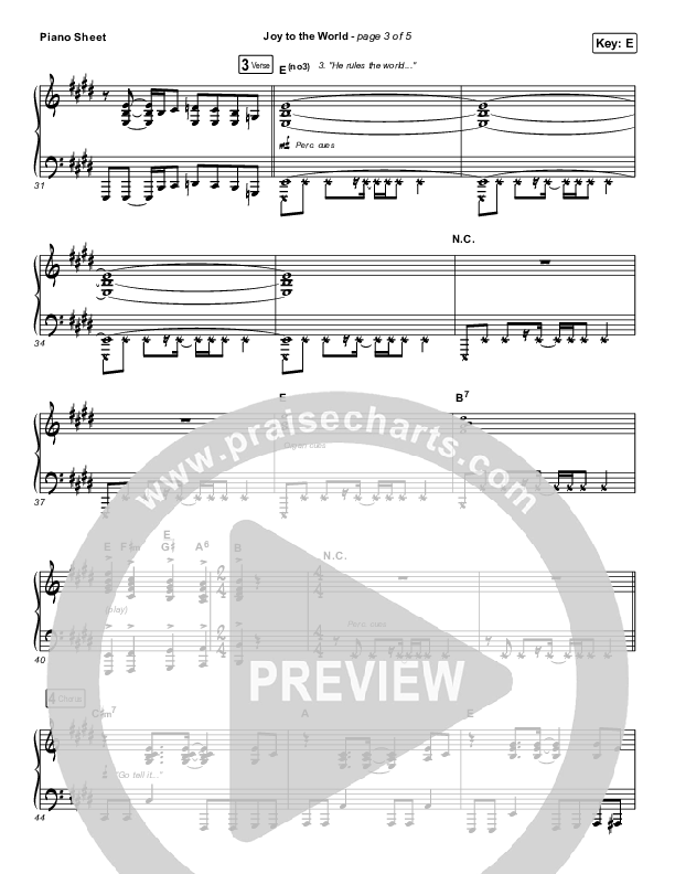 Joy To The World Piano Sheet (Highlands Worship)