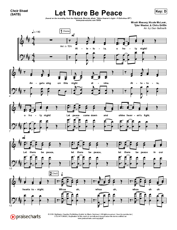 Let There Be Peace Choir Vocals (SATB) (Highlands Worship)