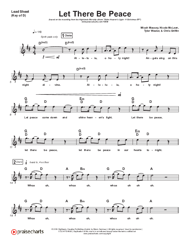 Let There Be Peace Lead Sheet (Melody) (Highlands Worship)