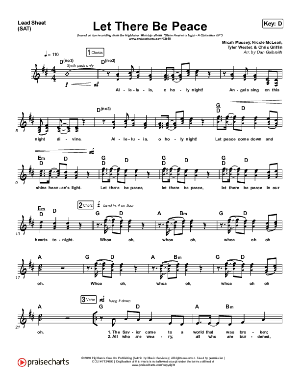 Let There Be Peace Lead Sheet (SAT) (Highlands Worship)