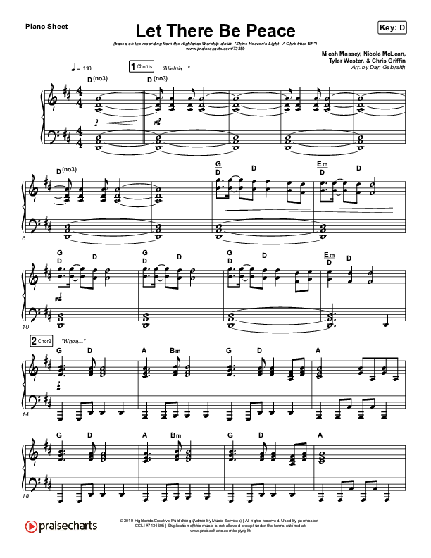 Let There Be Peace Piano Sheet (Highlands Worship)