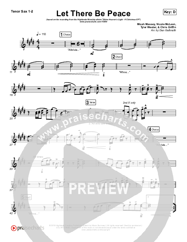 Let There Be Peace Tenor Sax 1/2 (Highlands Worship)