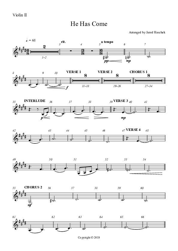 He Has Come Violin 2 (Highlands Worship)