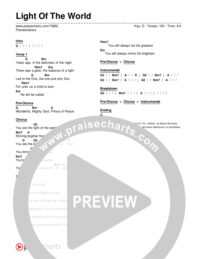 Light Of The World Chords & Lyrics (Planetshakers)