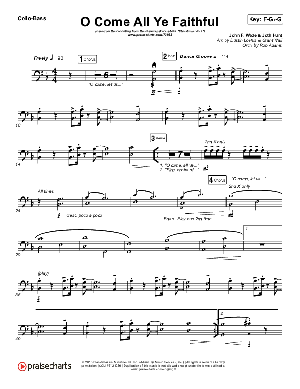 O Come All Ye Faithful Cello/Bass (Planetshakers)