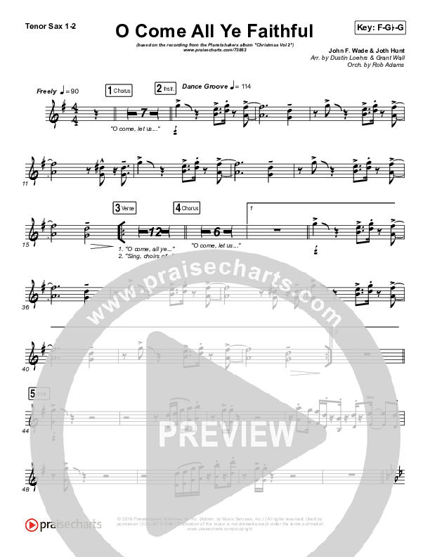 O Come All Ye Faithful Tenor Sax 1/2 (Planetshakers)